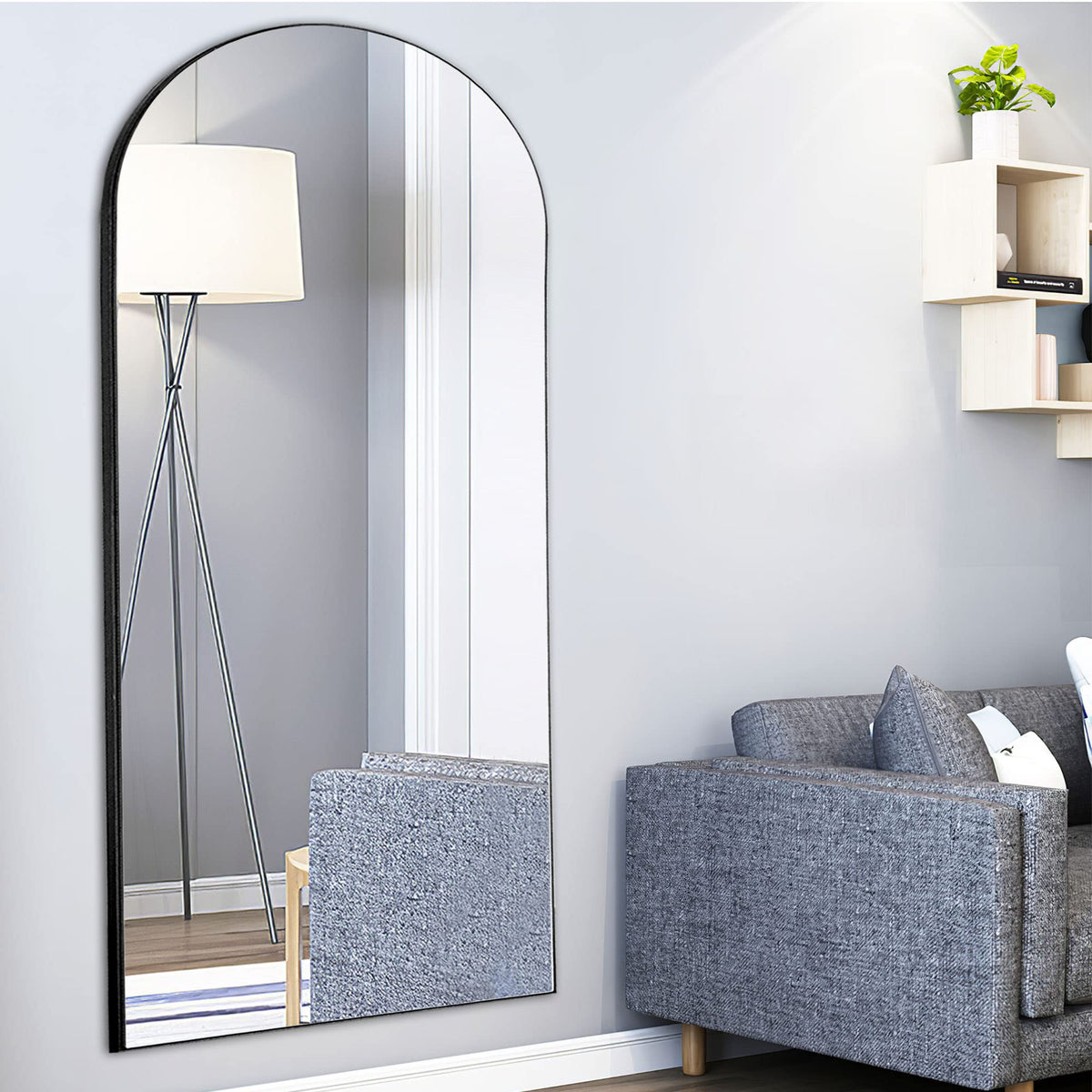 Trvone Arched Full Length Mirror, Wooden Thin Fram,71"x28"Full Body Mirror, Hanging or Leaning Against Wall, Bedroom Mirror, Floor Mirror, Dressing Mirror, Black