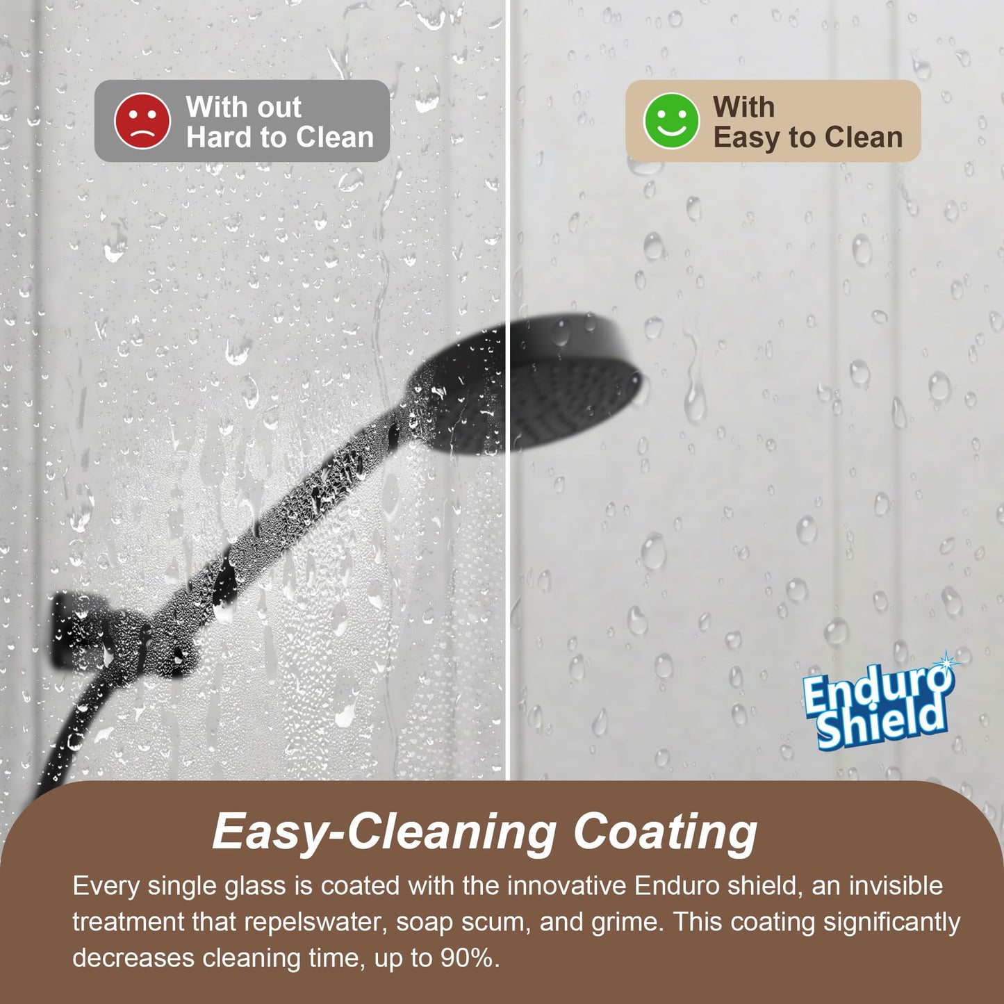 UKD01 46 to 49 in. W x 80 in. H Double Sliding Frameless Shower Doors - Stainless Steel 3/8" (10mm) Certified Tempered Glass 49x80-SB