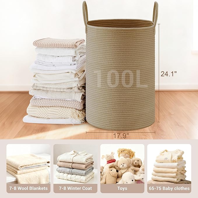 Tall Laundry Basket with Handles, 100L Portable Dirty Clothes Hamper, Boho