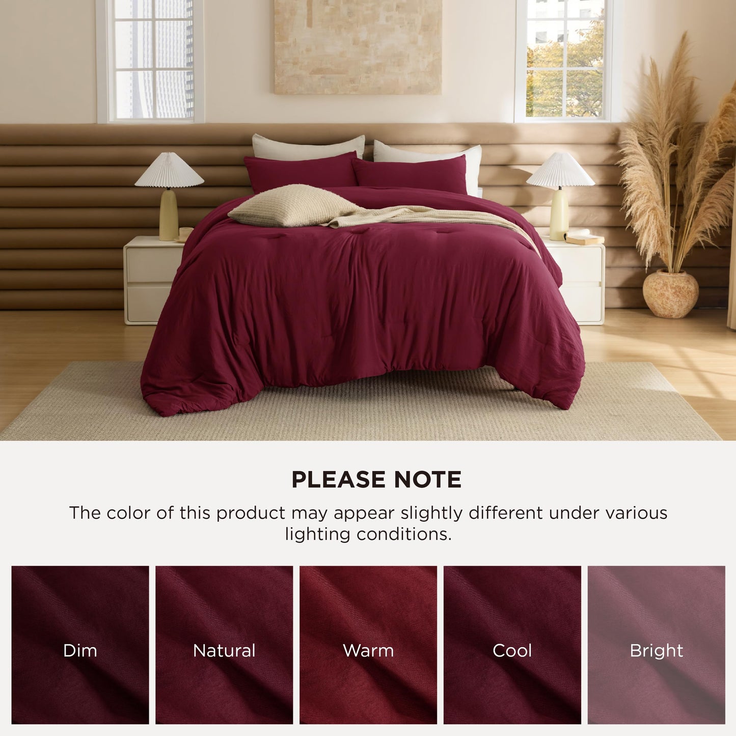 Bedsure Queen Comforter Set, Dark Red Soft Prewashed Bedding for All Seasons, 3 Pieces GentleSoft™ Bed Set, 1 Lightweight Comforter (90"x90") and 2 Pillowcases (20"x26")
