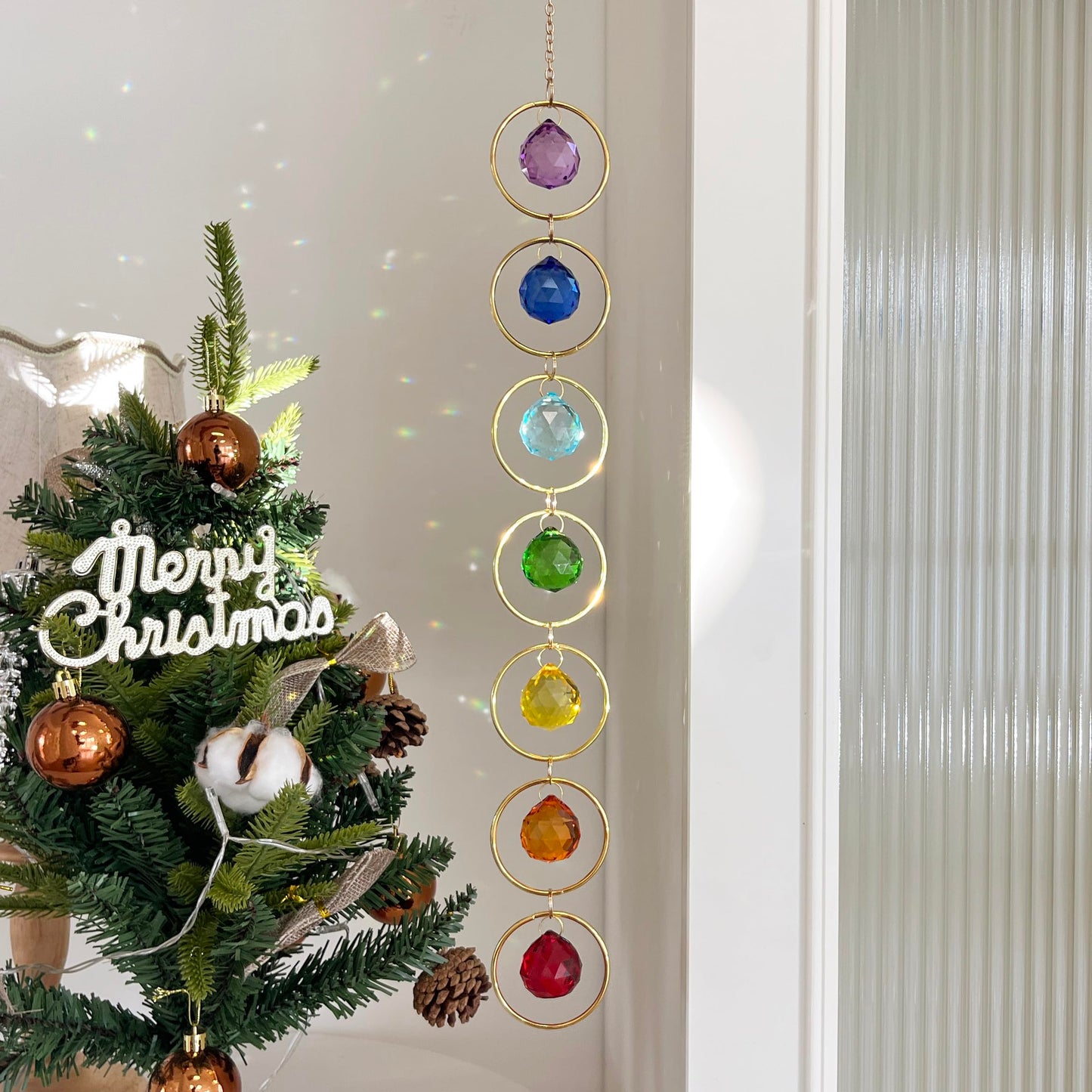 7 Chakra Crystal Suncatcher, Multi-Color, 30mm Crystal Ball Healing Decor