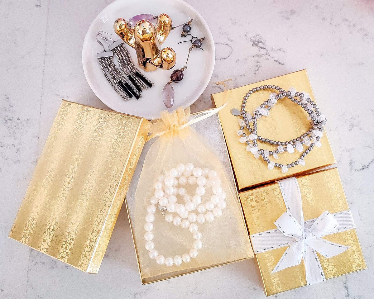 TheDisplayGuys - 25-Pack #33 Cotton Filled Cardboard Paper Jewelry Boxes Gift Case - Gold Foil (3.5" x 3.5" x 1.0") - for Shipping or Storage