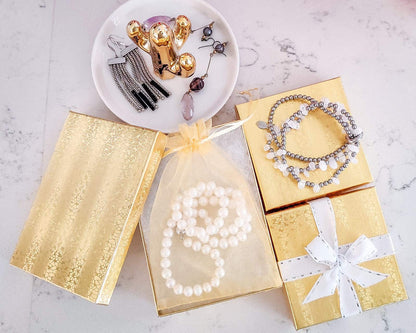 TheDisplayGuys - 25-Pack #21 Cotton Filled Cardboard Paper Jewelry Boxes Gift Case - Gold Foil (2.6" x 1.6" x 1.0") - for Shipping or Storage