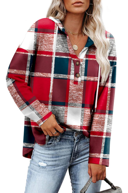 RUMIA Ugly Christmas Sweaters for Women 2025 V Neck Long Sleeve Shirts Casual Tops Plaid Red Blue L