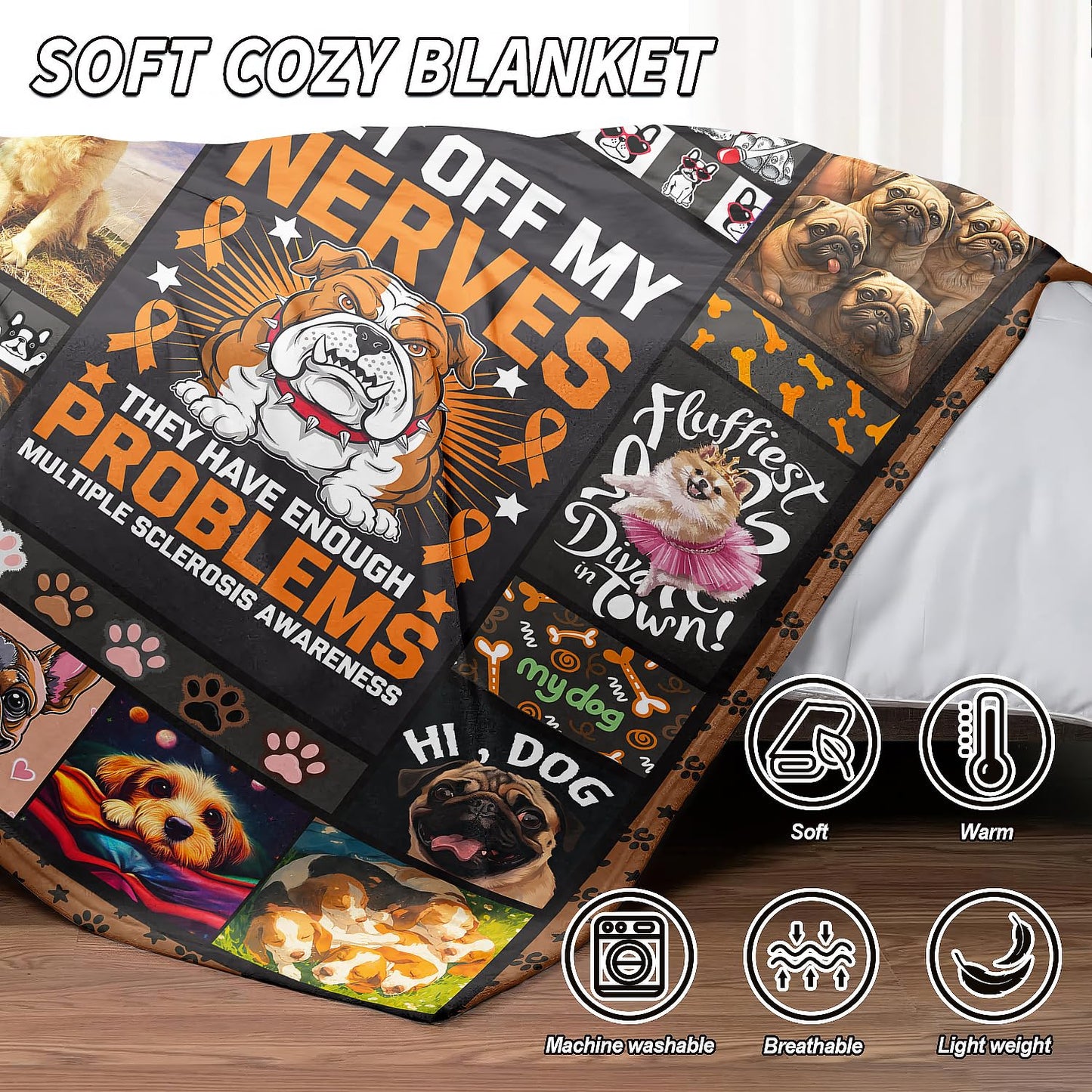 XSMEI Dog Throw Blanket, Cute Puppy Paw Pattern, Soft Cozy Fleece Blanket for Couch Bed, 60 x 80 Inches