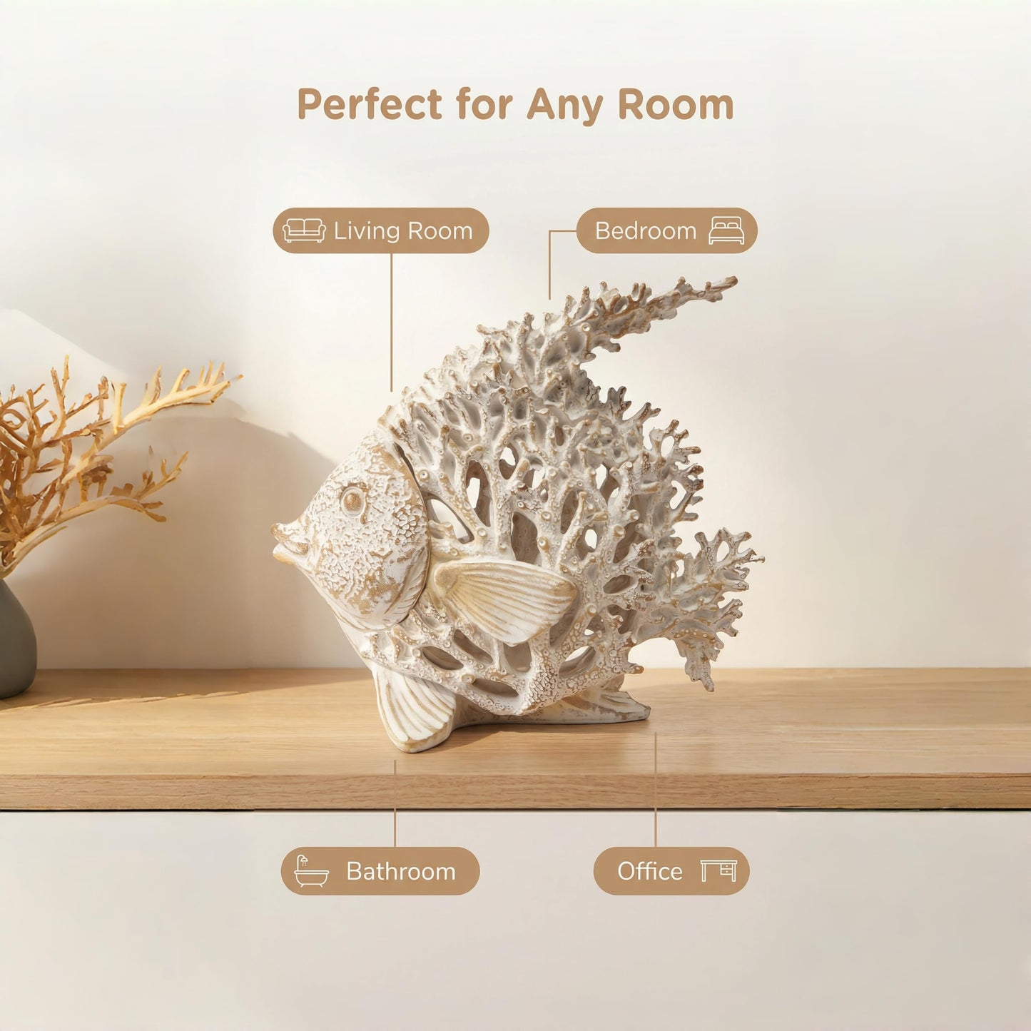 BGBWBFBR Coral Reef Angelfish Statue Coastal Beach Decor Ocean Nautical Figurine for Bathroom Home Office Tabletop Shelf 10in x 9.8 in Pearlescent Dusty Lavender Gray Fish Sculpture
