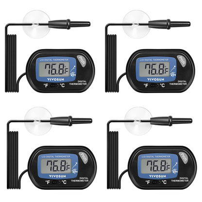 VIVOSUN 4-Pack LCD Digital Aquarium Thermometer Fish Tank Water Terrarium Temperature with Suction Cup for Turtle
