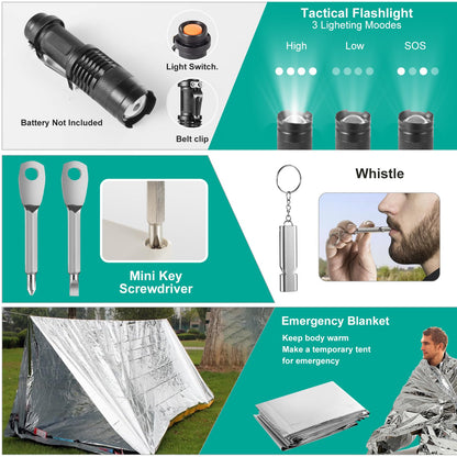20 in 1 Survival Kit for Men - Emergency & Outdoor Camping Gear, Compact Survival Tools, Essential Camping Accessories, Durable Multi-Tool Set, Practical Gift for Dad, Husband, Outdoorsmen