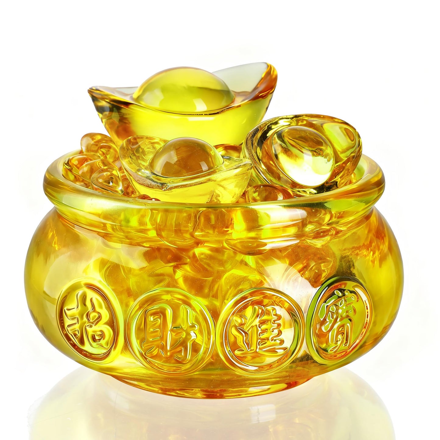 YU FENG 4.7'' Crystal Glass Wealth Bowl with Gold Ingots, Large Wealth Symbol Decor, Prosperity Ornament, Lucky Gift for Home Office Desk Decoration