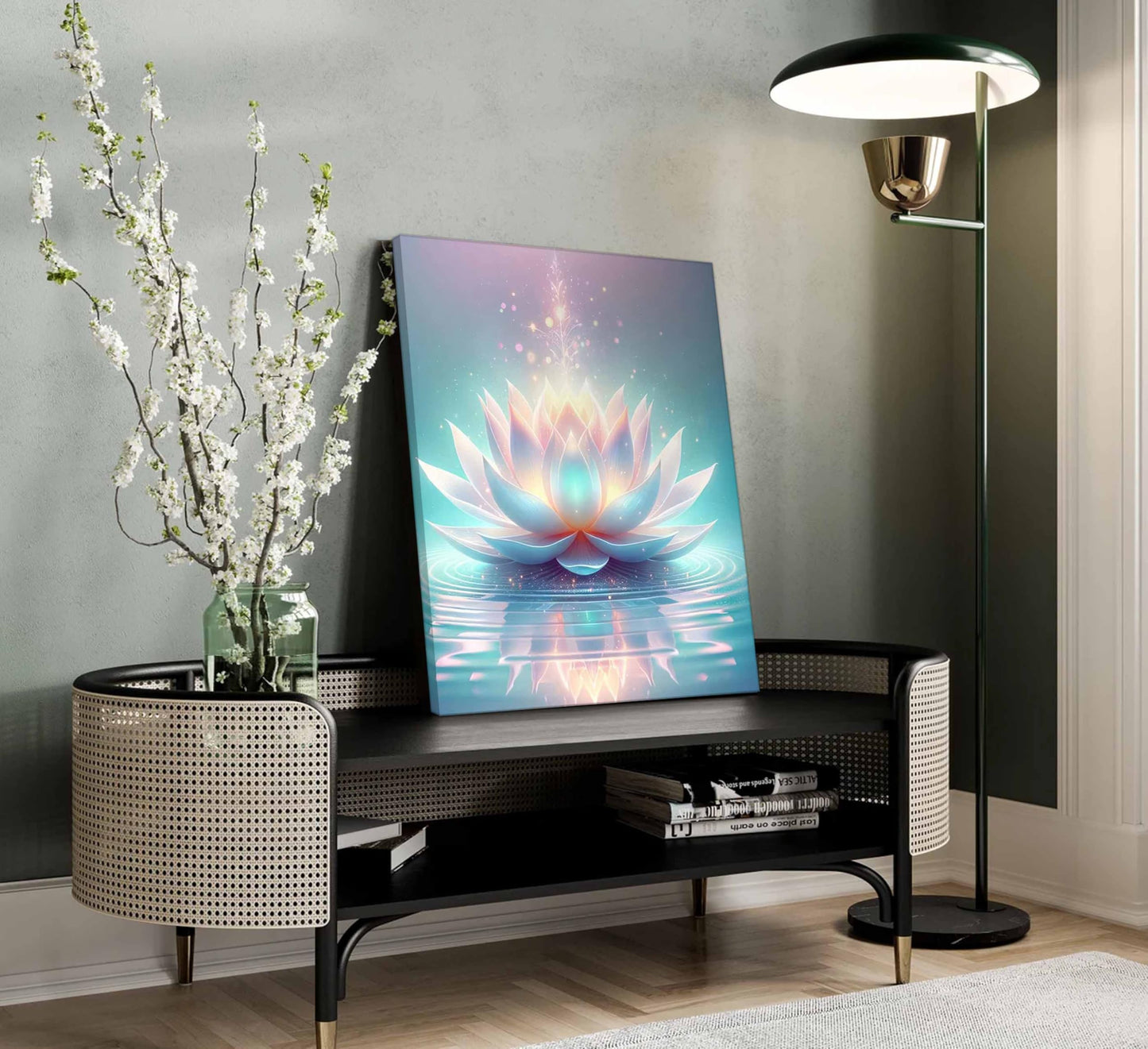 Zen Canvas Wall Art White and Blue Lotus Flower Bloom in Water Picture Yoga Spa Meditation Spiritual Room Wall Decor Poster Print Artwork for Bathroom Bedroom Office Yoga Room Home Decoration