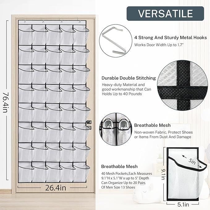 40-Pocket Over the Door Shoe Organizer