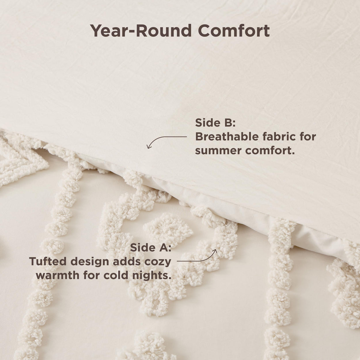 Bedsure Boho Tufted Beige Comforter King Size, GentleSoft™ 3 Pieces Boho Farmhouse-Style Decor Bedding, Exquisite Bedding for All Seasons, 1 Bed Comforter, 2 Pillow Shams, 104x90 Inches