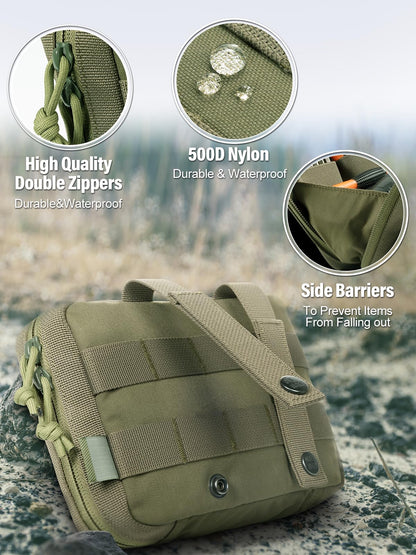 OneTigris MOLLE Pouch, Tactical Admin Pouch Belt EDC Tool Organizer Zippered Utility Waist Pack 7.5"x5"x2"(Green)