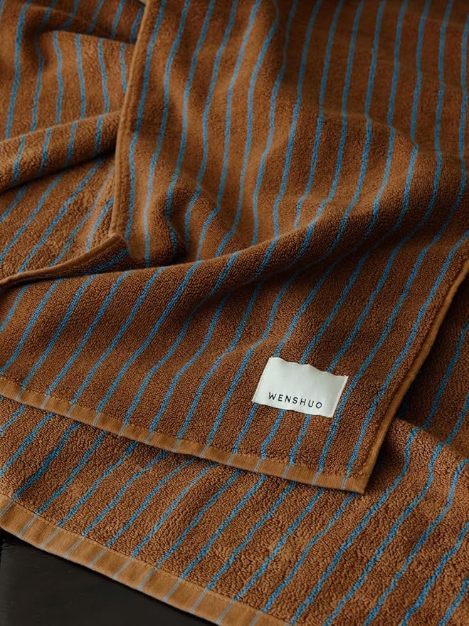WENSHUO Fluffy Caramel-Striped Pure Cotton Bath Towel, 100% Combed Cotton