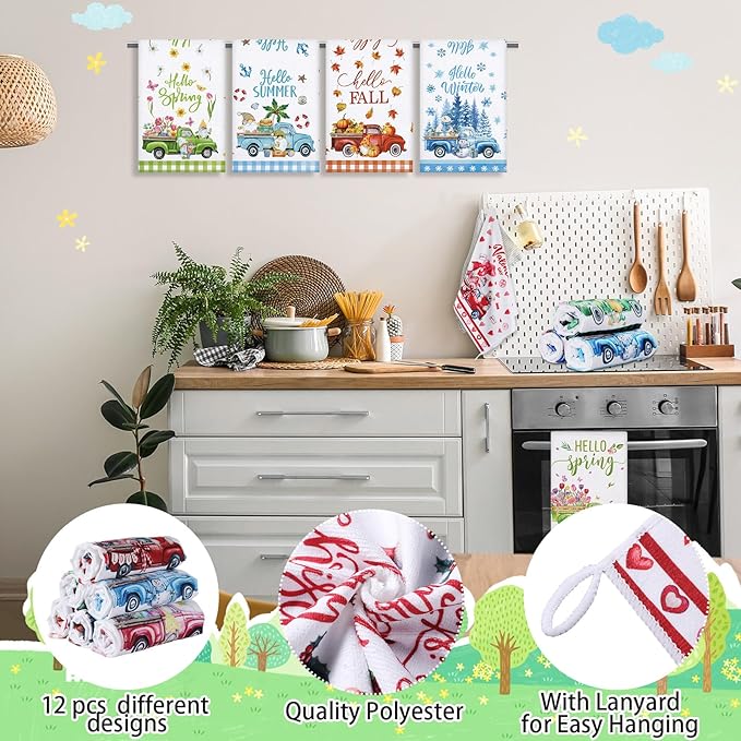 12 Pcs Seasonal Kitchen Towels Set