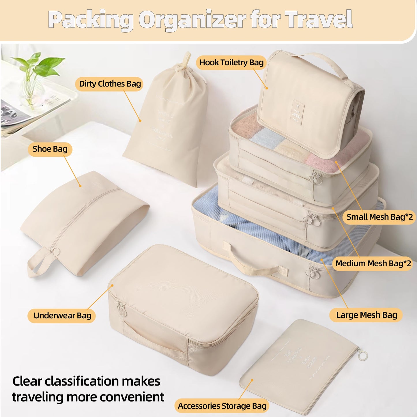10 Pcs Set Packing Cubes For Travel Expandable Packing Organizers Luggage Organizers Bags Essentials Packing Cubes For Suitcases Travel Accessories (BEIGE)