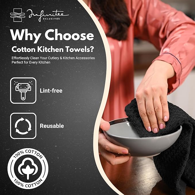 Infinitee Xclusives Premium Kitchen Towels – Pack of 3, 100% Cotton |15 x 25|