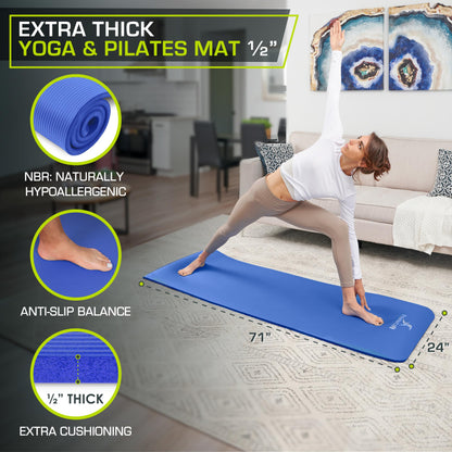 ProsourceFit 1 in and 1/2in Extra Thick Yoga Pilates Exercise Mat, Padded Workout Mat for Home, Non-Sip Yoga Mat for Men and Women