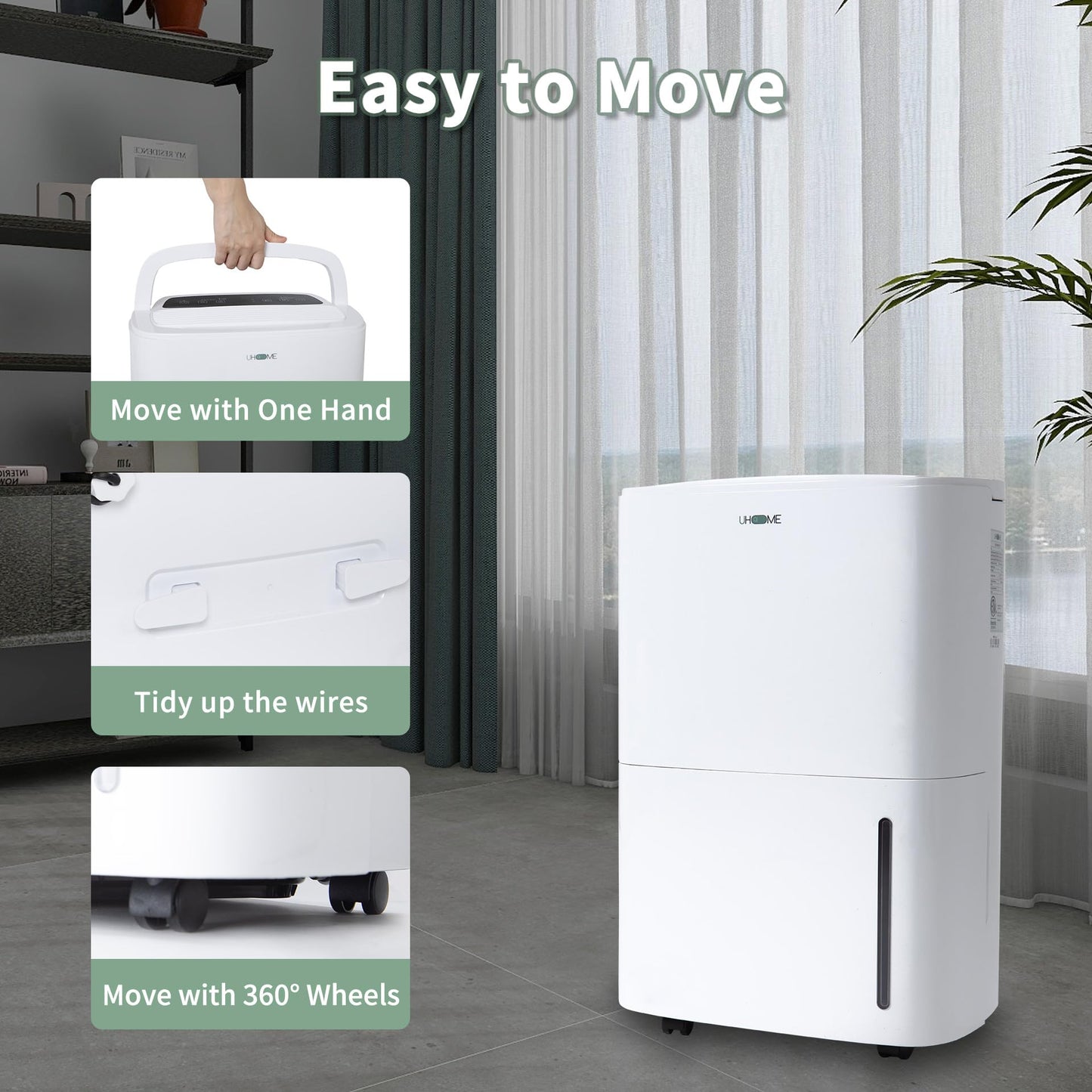 Uhome 120 Pints Dehumidifier with Drain Hose - 6000 Sq. Ft Quiet Dehumidifier for Home, Basements, Storages and Large Rooms with 5L Water Tank