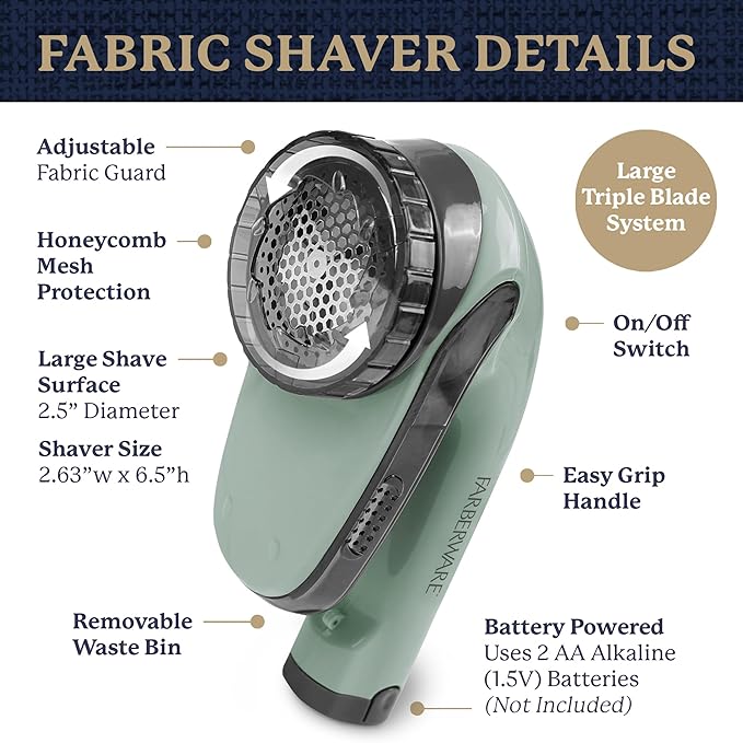 Farberware Large Lint Remover Fabric Shaver – Battery Operated Lint Shaver