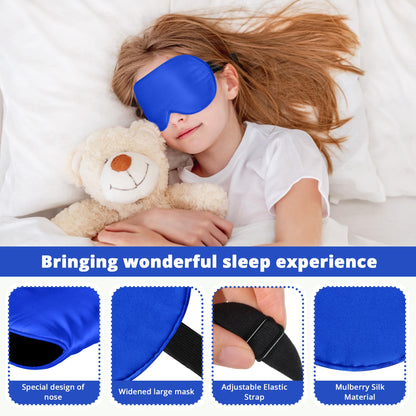 Kids Sleep Mask Eye Cover, 100% Real Natural Pure Silk Eye Mask with Adjustable Strap, Blindfold Kids Eye Mask for Sleeping, Eye Shade for Boys Girls and Adult, Pressure-Free Comfort (Black)