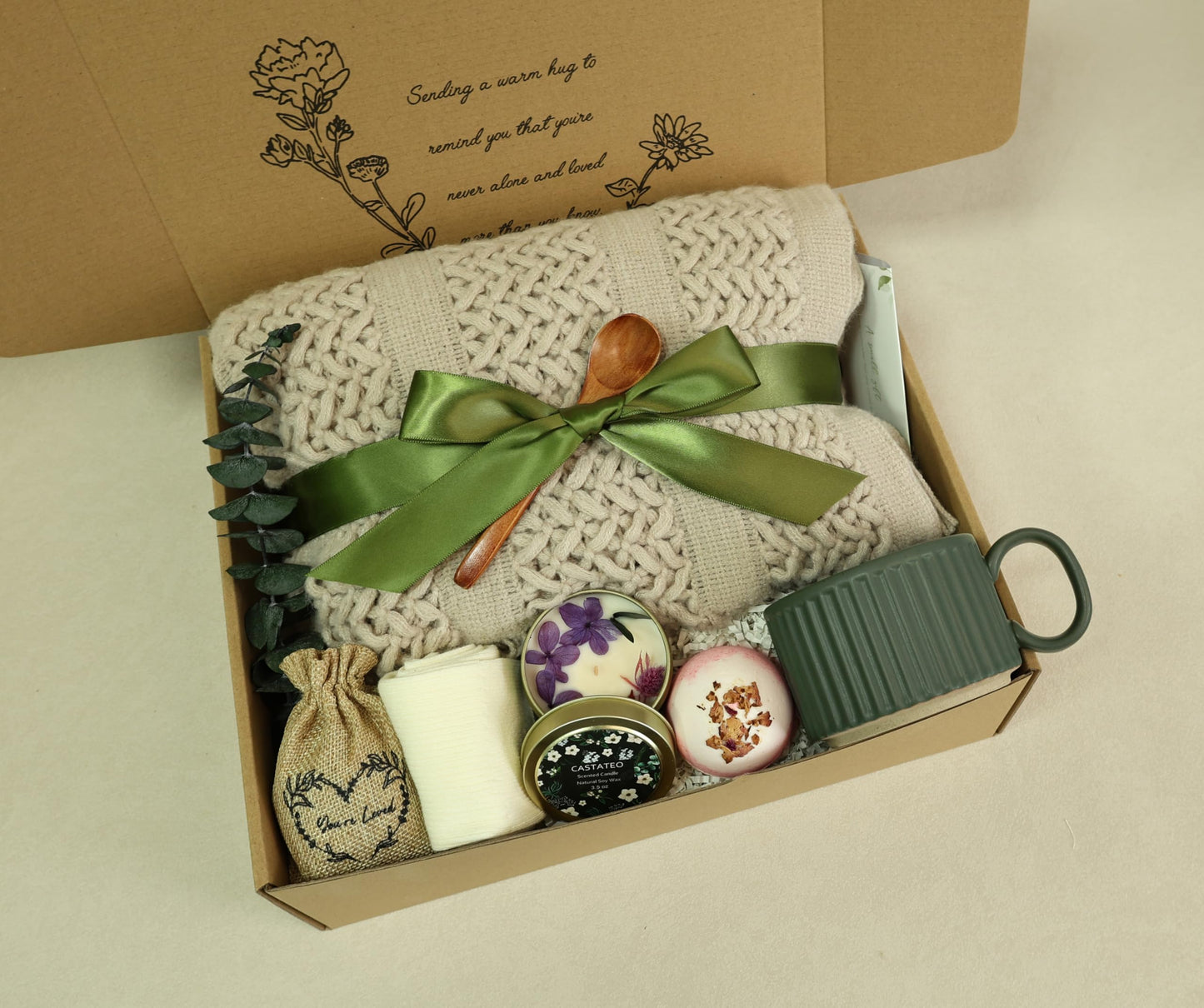 CASTATEO Get Well Soon Gift Basket- Relaxation, Birthday,Self Care Package, After Surgery Recovery, Sympathy Gift for Loss of Loved One, Thinking of You Set, Grief/Miscarriage for Women(Dark Green)