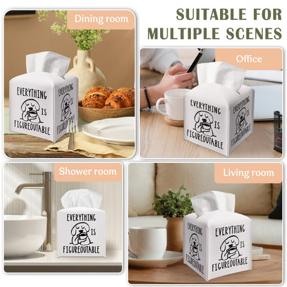 Tissue Box Gifts with Leather Cover Square, Cute Dog Print Gifts Ideas for Family Friends, Everything is Figureoutable, Bathroom Office Desk Decor, New Home Favor-(5.2 Inches) A51