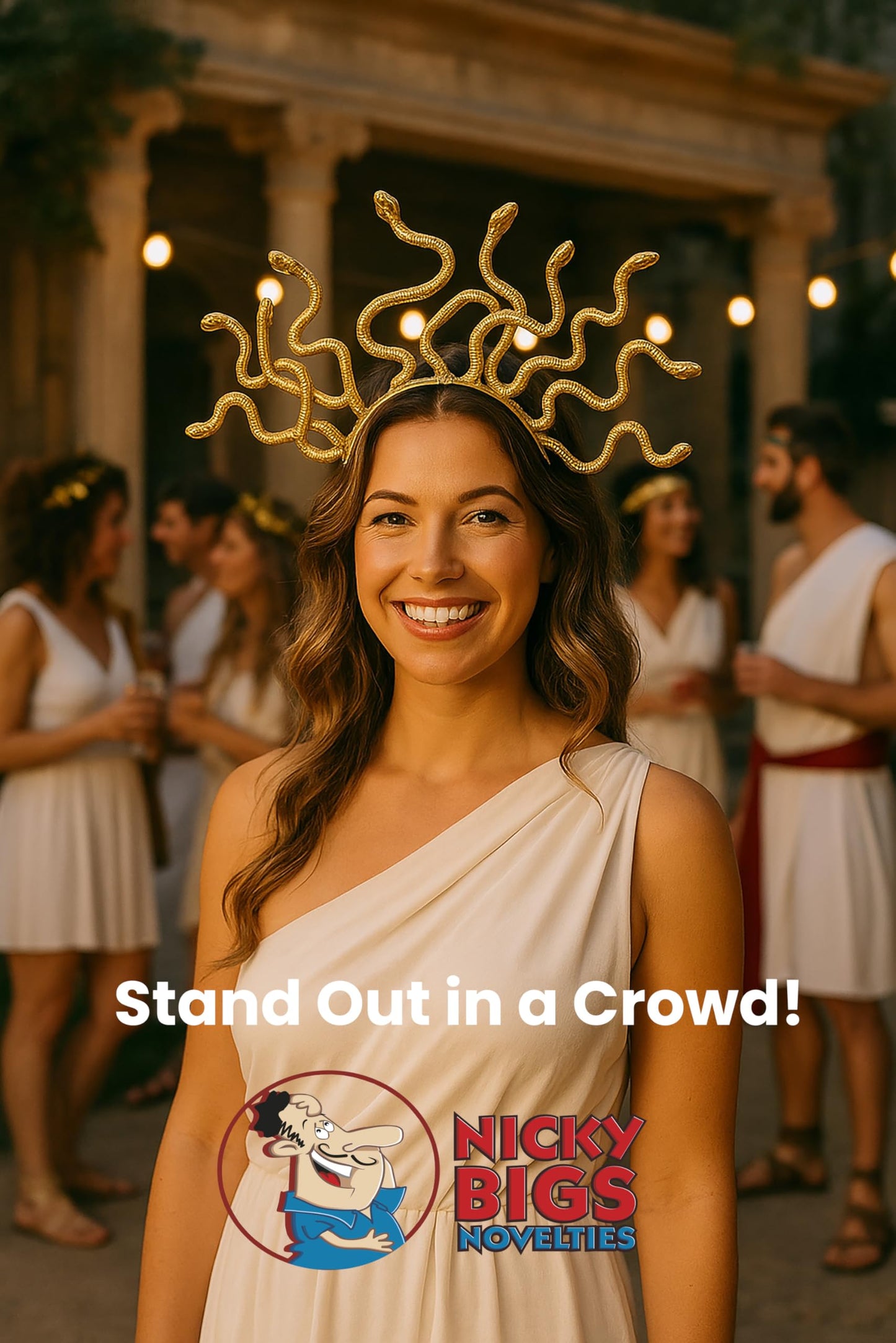 Nicky Bigs Novelties Medusa Snake Headband Greek Goddess Headdress Crown Cosplay Accessory for Women Gold or Bronze Medusas Snakes Headpiece Hat Costume – Lightweight Adult