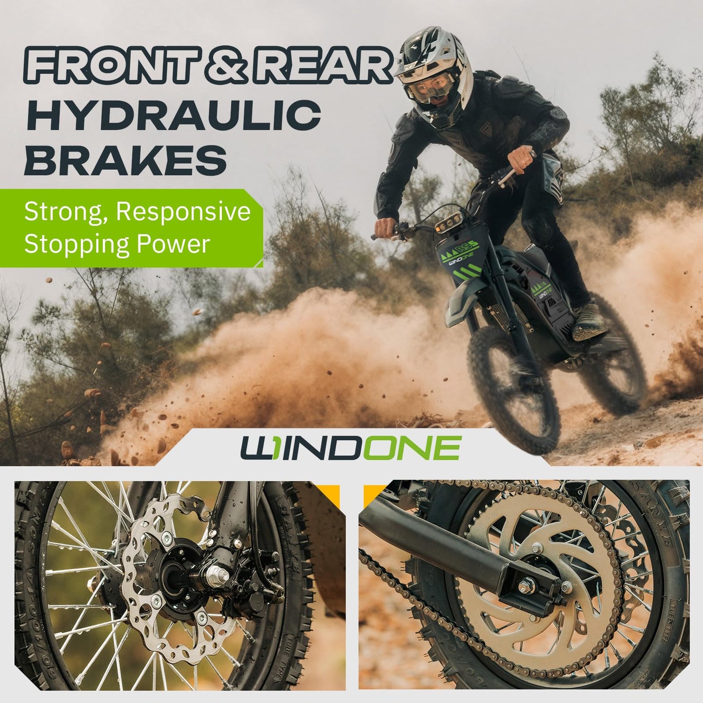 Windone RS5 Electric Dirt Bike for Teens & Adults (13+), Up to 37 MPH, 45 Miles Range, 2200W Peak Motor, 14"/12" Off-Road Tires, Hydraulic Suspension, 3-Speed Modes Electric Motorcycle (Green)