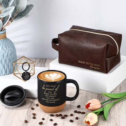 Dandat 3 Pcs Thank You Gift for Men Coworker Appreciation Office Gift Leather Toiletry Bag May You Be Proud 15oz Coffee Cup with Keychain for Boss Manager Teacher Nurse Employee(Brown)