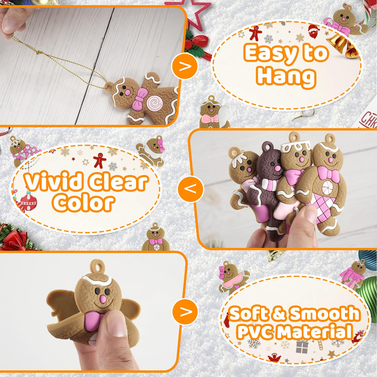 Gingerbread Man Ornaments Christmas Tree Decorations - 12pcs Pink Gingerbread Man Christmas Decorations Hanging Ornaments for Holiday Xmas Tree Home Decor