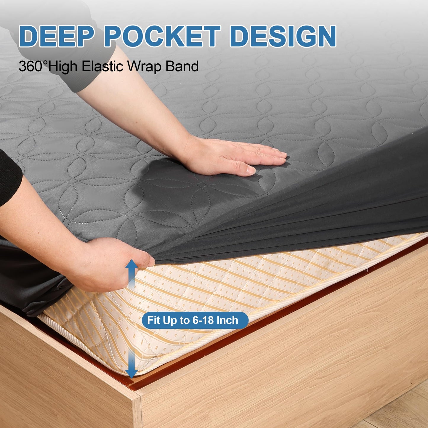 GUHER Waterproof Mattress Protector Twin XL Size,Breathable Bed Cover 3D Air Fabric Mattress Pad Cover,Noiseless＆Ultra-Soft Washable Bed Cover with 6"-14" Deep Pocket (Gray)