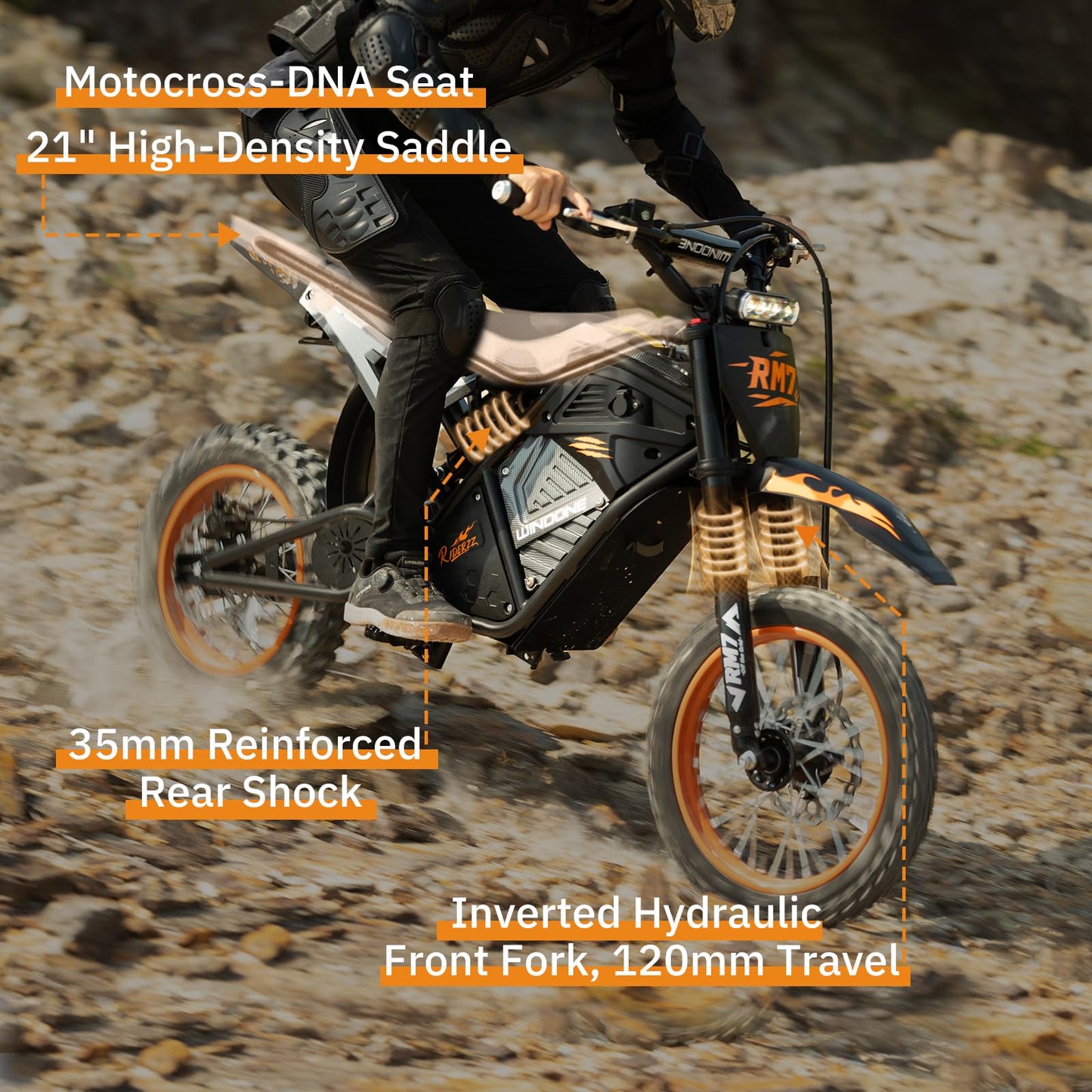 WindoneRide RM7 Electric Dirt Bike for Adults & Teens, 2200W Peak Ebike, 48V 22.5Ah, 37 MPH, 45 Miles, 14"/12" Tire Off-Road Electric Motorcycle, Dual Hydraulic Brakes, Fit Age 13+,Obsidian Black
