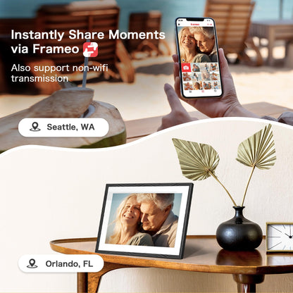 Digital Picture Frame, 10.1'' Frameo Digital Frame Wifi, 32GB Memory, 1280*800 HD Touch Screen Digital Photo Frame, Wall Mountable, Auto-Rotate, Share Instantly, Wedding, Birthday Gifts for Women, Mom