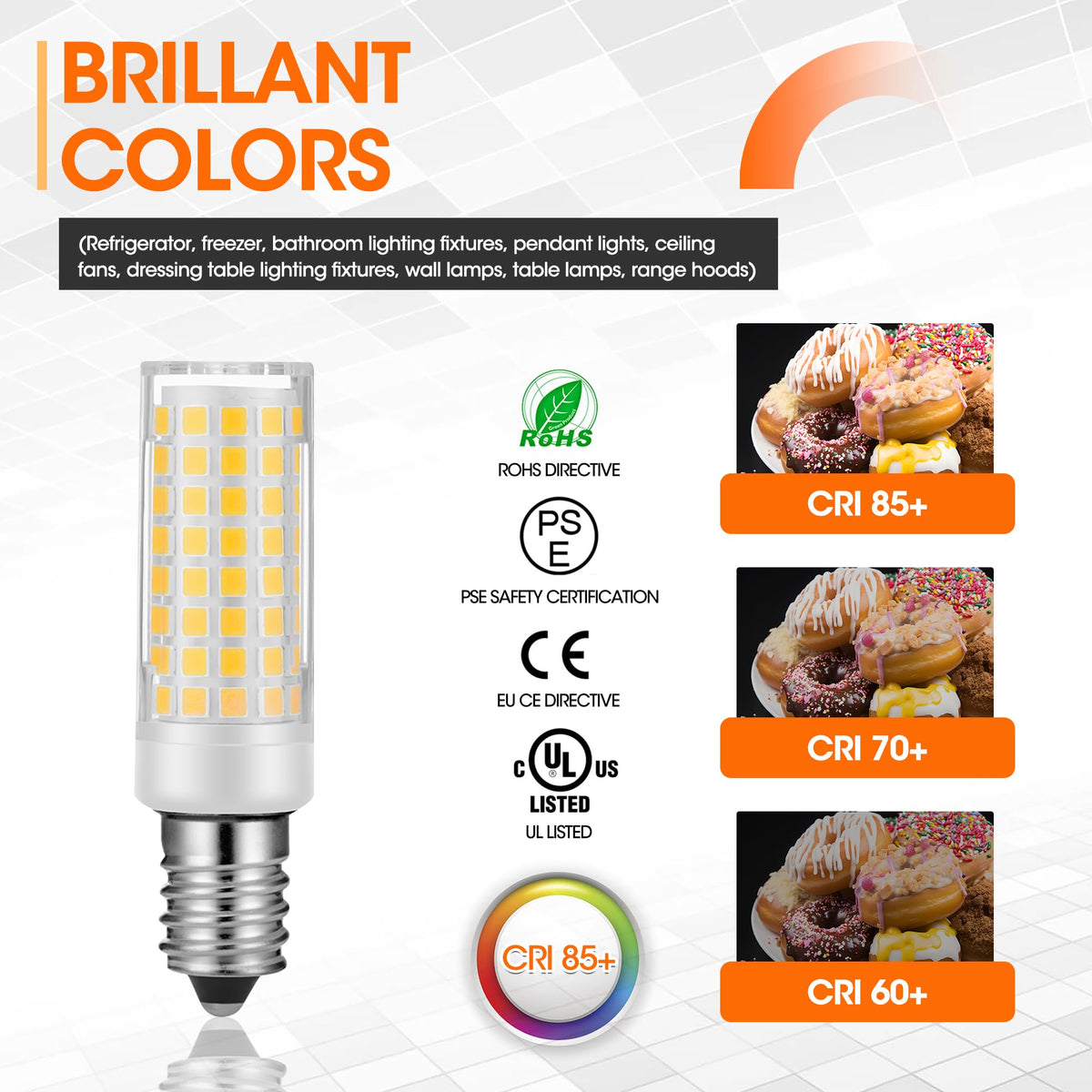 X-Molin E14 LED Refrigerator Light - Bulbs for Sewing Machines, Hood Hoods, Salt Stone lamp, Salt Crystal lamp-E14 Freezer LED Lamp, 500 Lumen AC110V-130V- 2Pack (3000K Warm White)