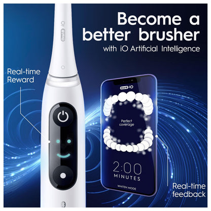 Oral-B iO8 2x Electric Toothbrushes For Adults, Gifts For Women / Men, App Connected Handles, 2 Toothbrush Heads & Travel Toothbrush Set, 6 Modes, 2 Pin UK Plug, Black & White, Oral B IO Toothbrush