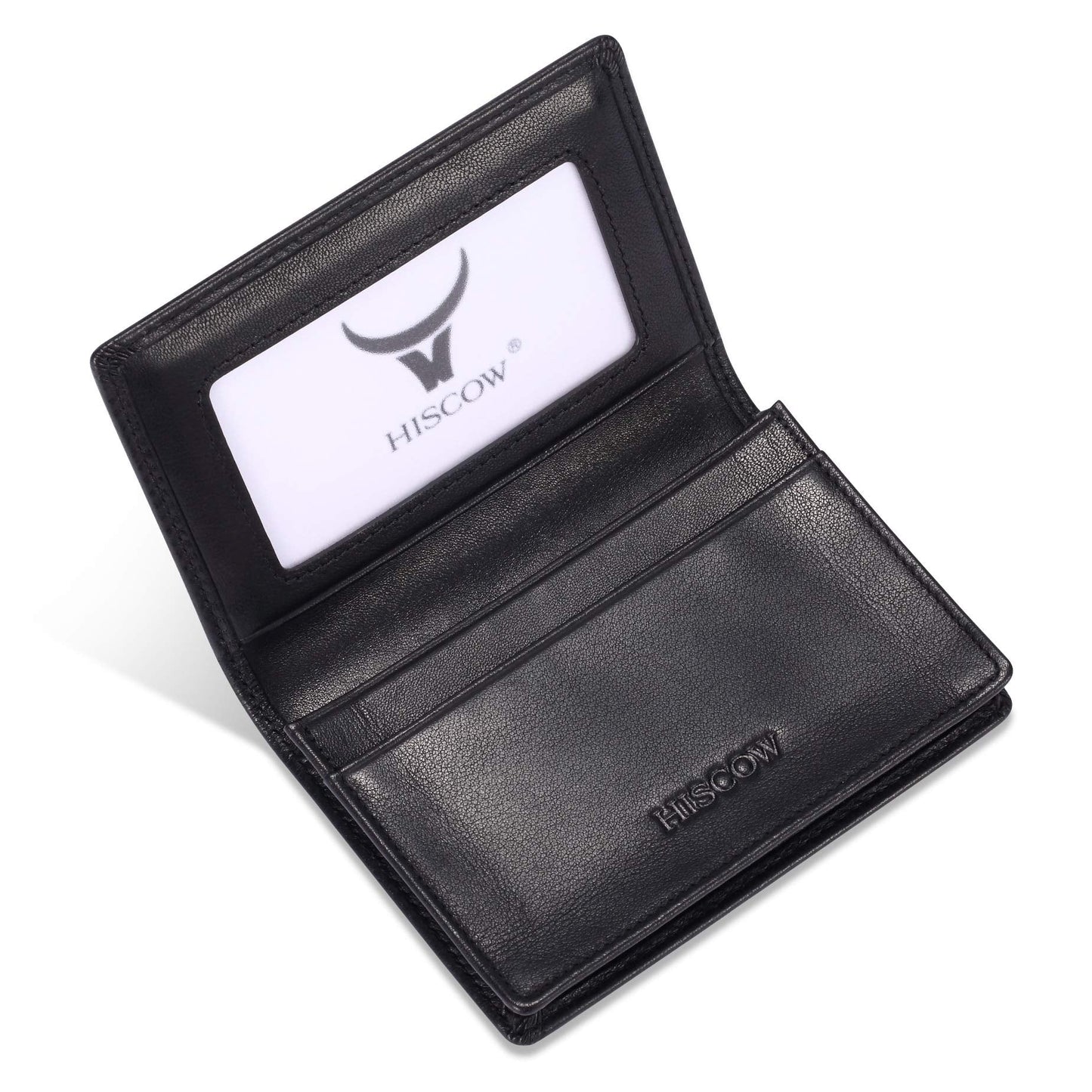 HISCOW Leather Business Card Case Holder for Men & Women, Italian Calfskin (Black)