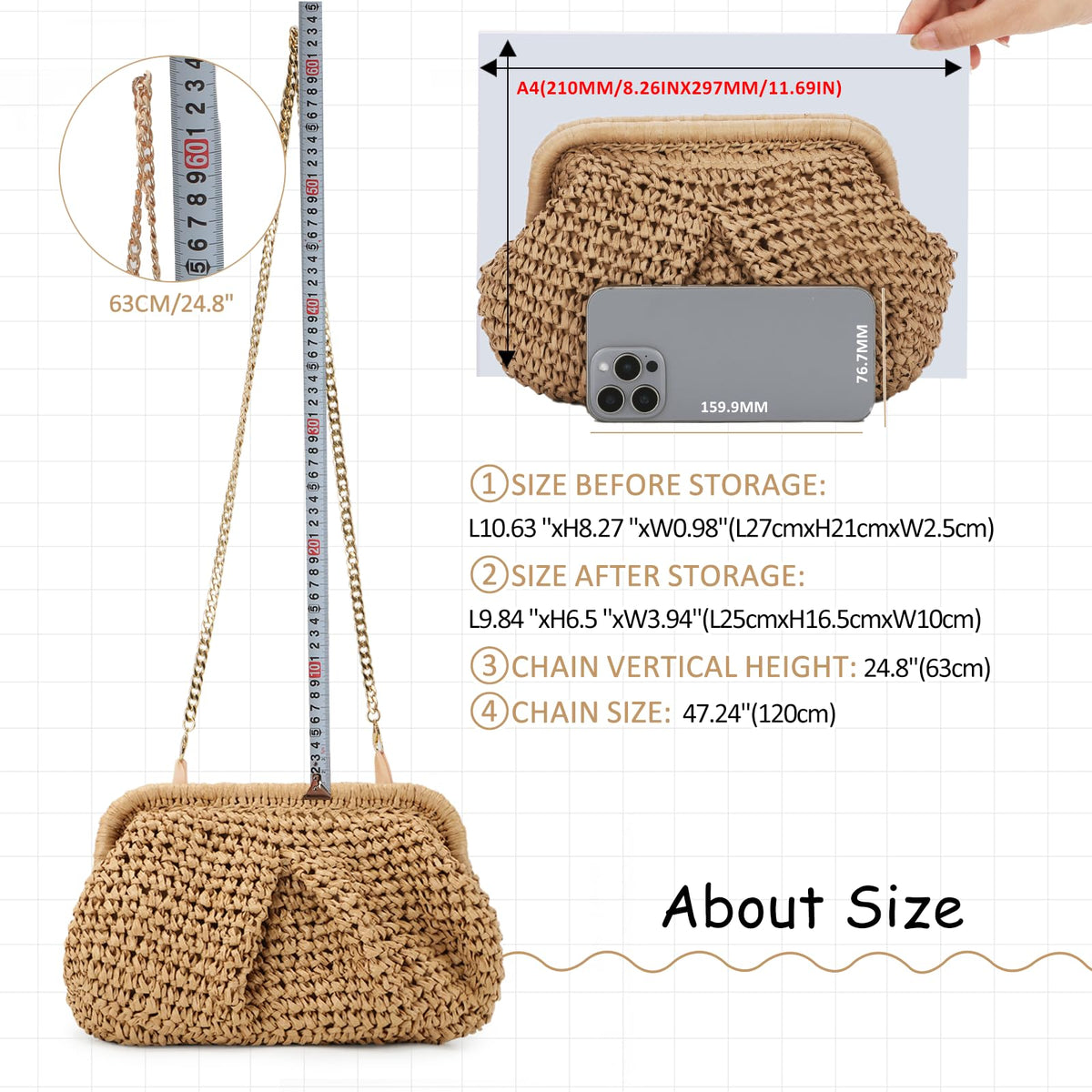 Emprier Straw Clutch Purses for Women Cloud Dumpling Pouch Straw Crossbody Shoulder Handbag Summer Beach Woven Bag