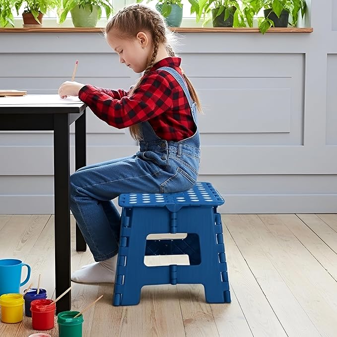 Utopia Home Folding Step Stool with Handle – 9 Inch Anti Slip Collapsible Stool – Holds Up to 300 lbs – Sturdy Plastic Step Stool Foldable for Kitchen, Bathroom and Home Use (1-Pack, Blue)