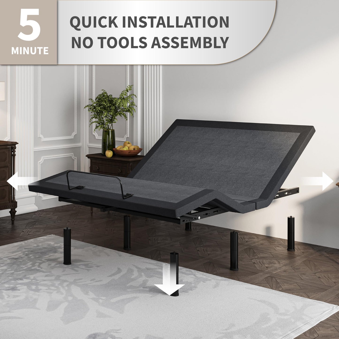 Dyonery Split King Adjustable Bed Frame with Mattress, 14 Inch Copper-Gel AeroFusion Memory Foam, Head & Foot Incline, 750lbs Lift Capacity, Powerful Quiet Motor, 5 Minutes Tools-Free Assembly