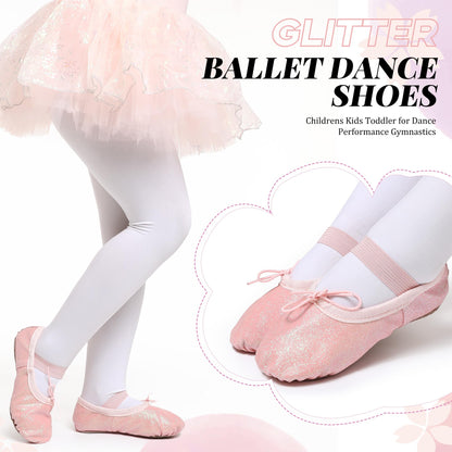 Ballet Shoes for Girls Glitter Ballet Dance Shoes Leather Dance Slippers Full Sole Ballet Dance Flats for Childrens Kids Toddler for Dance Performance Gymnastics Pink 7 Little Kid