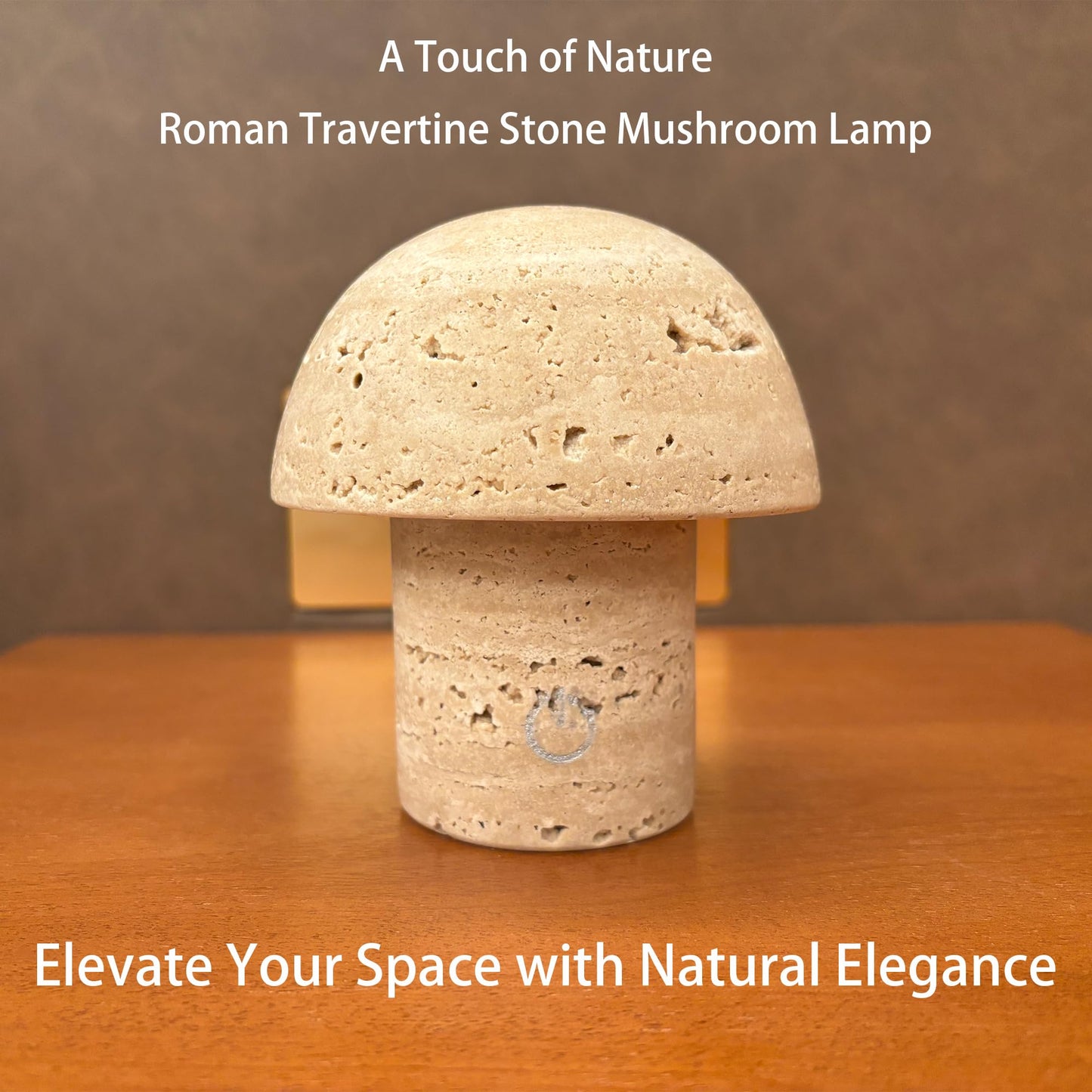 Natural Stone Mushroom Lamp - Handcrafted Travertine Night Light, Rechargeable with Type-C, Dimmable LED Accent Light for Bedroom & Living Room
