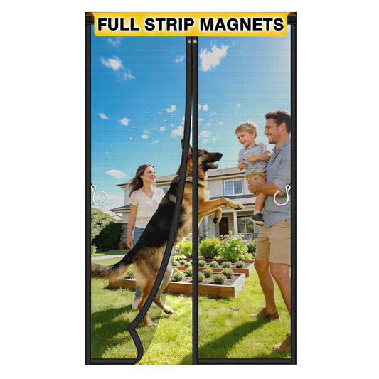 HOFUDON Upgraded Magnetic Screen Door Mesh, Full Strip Magnets, Heavy Duty Fiberglass Mesh, Door Screen Magnetic Closure for Single Door Size 32 x 80 Inch, Screen Door Size 35 x 82 Inch Black
