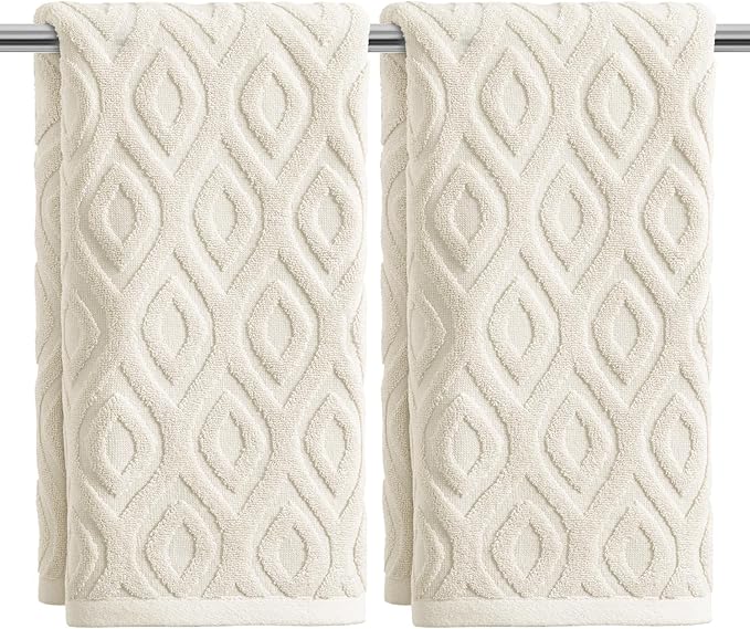 Artoid Mode 2 Pcs Beige 3D Diamond Grid Jacquard Hand Towels