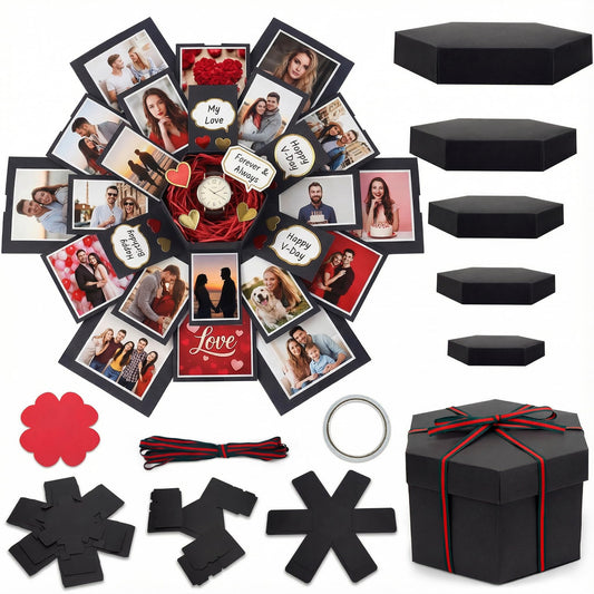 Koogel Explosion Gift Box, Handmade Exploding Photo Album Preassembled Surprise Picture Pop Up Love Box with Creative DIY Scrapbooking Accessories for Anniversary Birthday Wedding