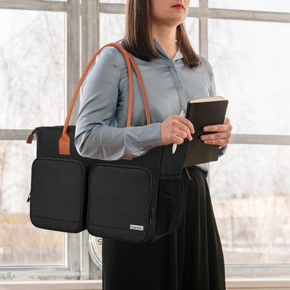 CURMIO Teacher Tote Bag for Women, Large Work Tote for Teachers, Laptop Messenger Bag for School, Black (Bag Only)