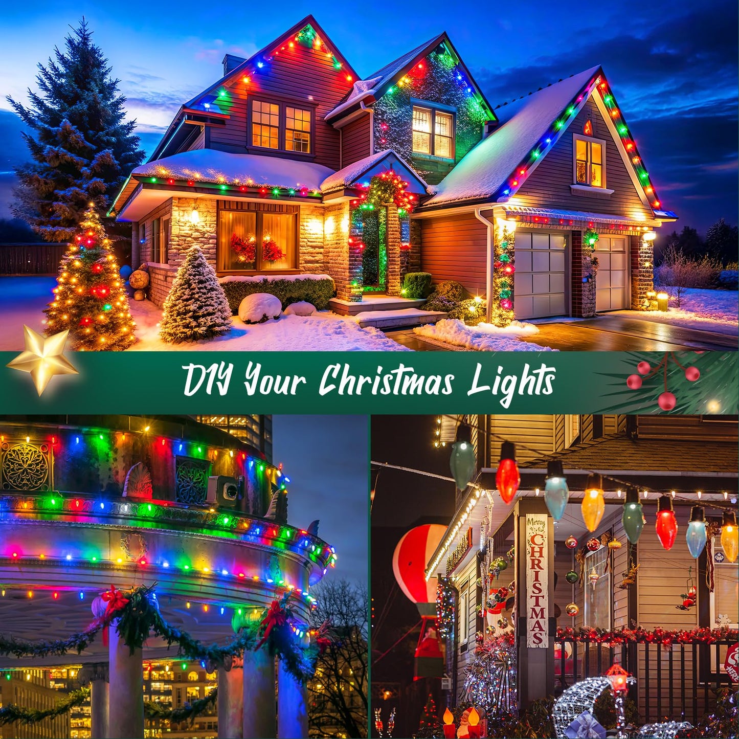 Brightown C9 Light Strand 100 FT for E17-12 Spacing, Outdoor String Light Christmas Stringer with 100 Sockets for Patio (White)