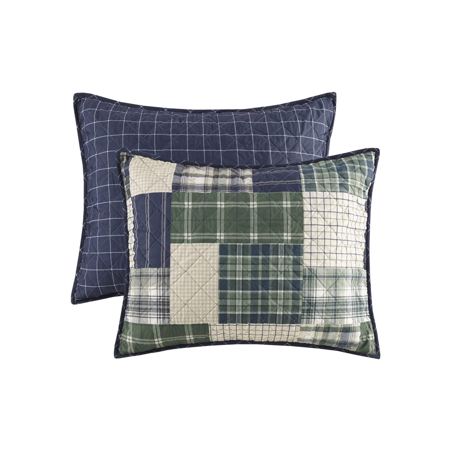 Madison Park Reversible Quilt Cabin Lifestyle Plaid Design - All Season, Breathable Coverlet Bedspread Bedding Set, Matching Shams, Full/Queen(90"x90"), Green/Navy 3 Piece