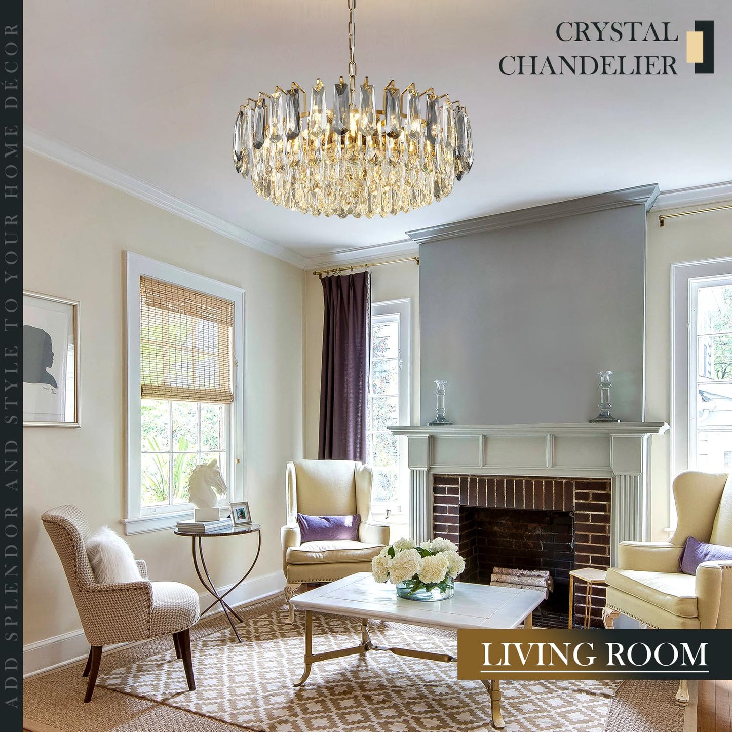 XIAOQIWU 23.6" Modern Crystal Chandelier with Grey Crystal Gold 3-Tier Luxury Pendant Light 12-Light Ceiling Pendant Lighting for Dinning Room Living Room Foyer