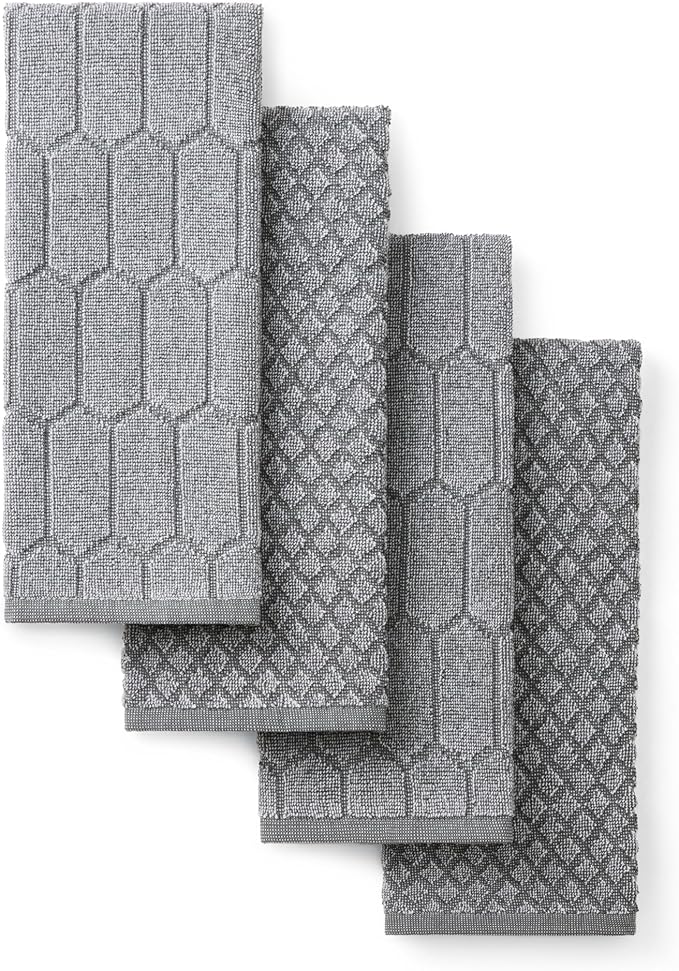 Martha Stewart Honeycomb Chambray Textured Kitchen Towel 4-Pack Set, 100% Cotton